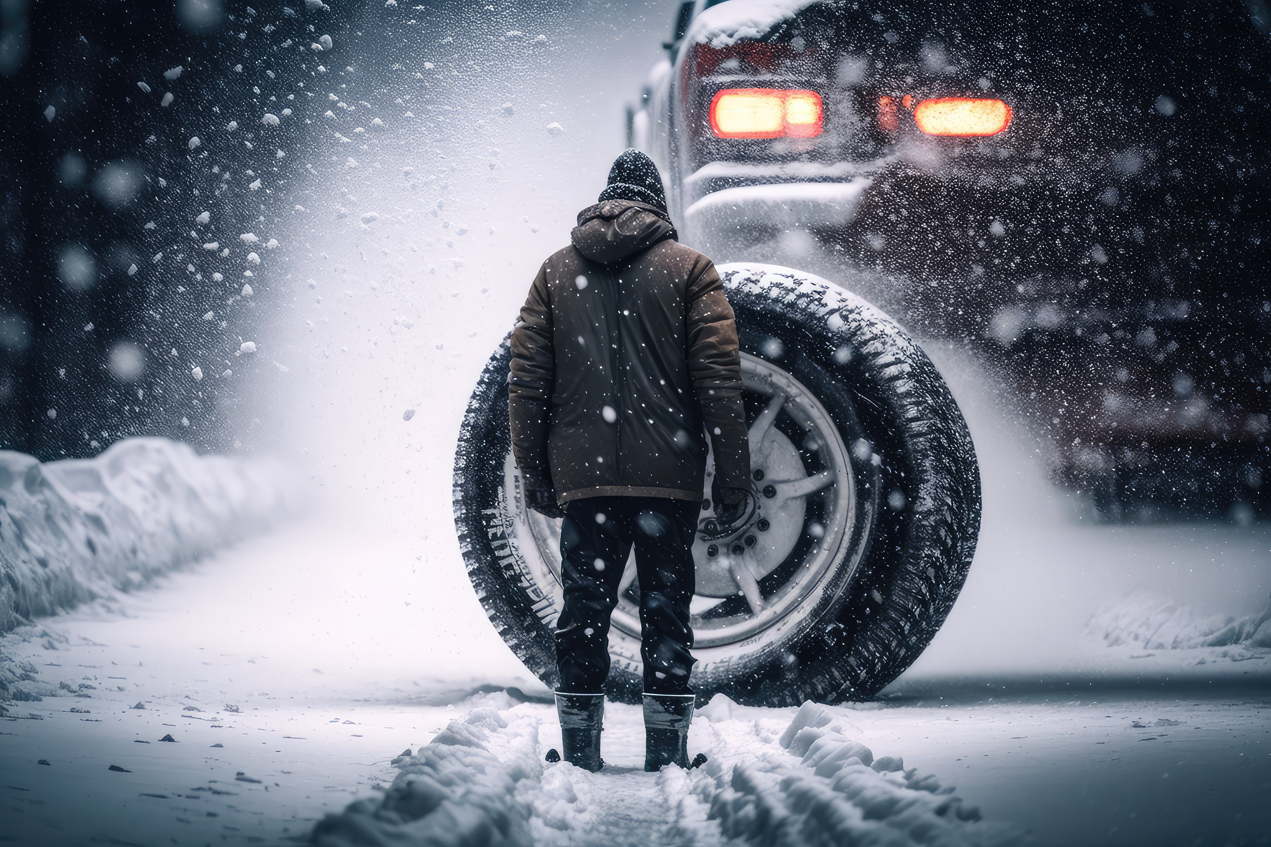 Mechanik prezúva auto na nové zimné pneumatiky v autoservise.